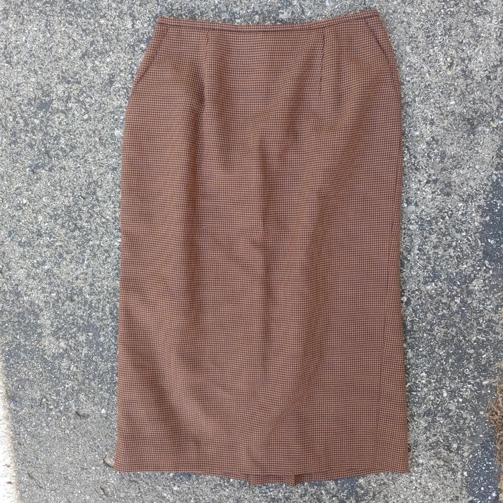 🔥4/$40 Jones Wear Brown & Black 80s Maxi Skirt Houndstooth 14